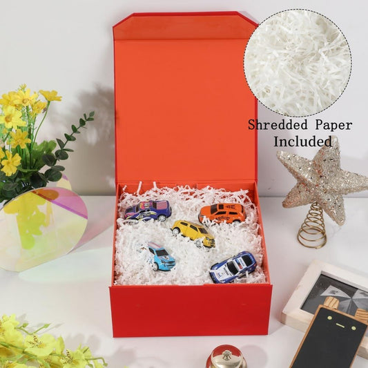 1 Pcs 8x8x4 Inch Red Gift Box Small Gift Box with Shredded Paper Magnetic Box with Crinkle Paper Red Luxury Gift Boxes with Lids for Presents