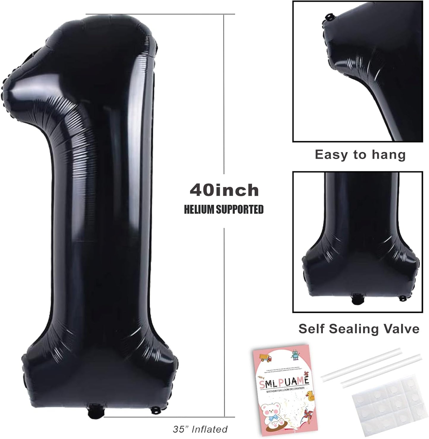 Smlpuame 40 inch Number Balloon 0-9 Black Large Number 2 Balloons,Digital Balloons for Birthday Party Celebration Decorations Supplies, Helium Foil Number Balloons for Wedding Anniversary