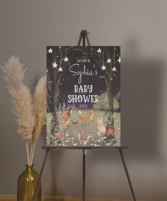 Generic Baby Shower Welcome Sign, Enchanted Woodland Theme, Customizable Yard Sign, Plastic, 12' x 18', 24' x 18', 36' x 24'