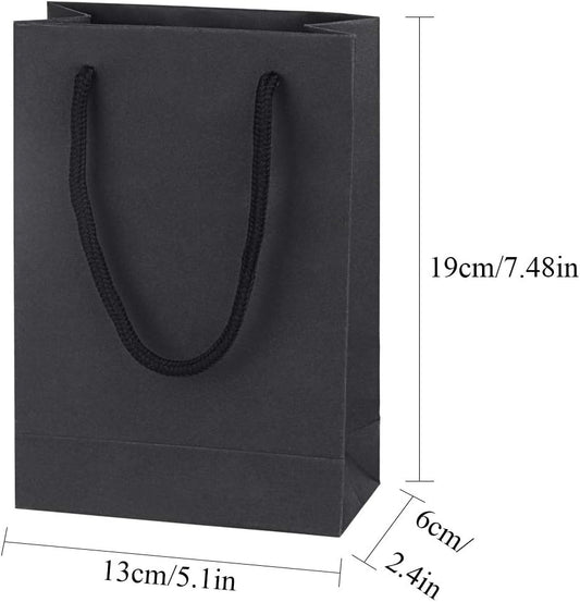 driew Black Gift Bags 50 Pack, small Black Gift Bags Black Paper Gift Bags with Cotton Handle 5x2x7.5 inches Party Gift Bags