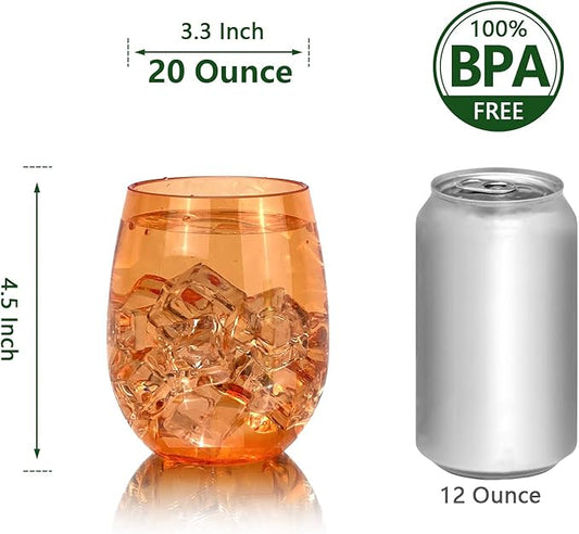 Set of 6 Acrylic Wine Glasses, 20-ounce Plastic Tumbler for Party Use,BPA Free,Dishwasher Safe (Orange)