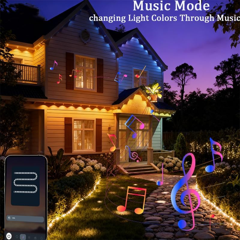 Permanent Outdoor Lights 54ft Smart Outdoor Christmas Lights with RGBCW 36 LED IP67 Waterproof Eaves Lighting with 213 Modes for Halloween Christmas Birthday Holiday Party APP/Remote Control