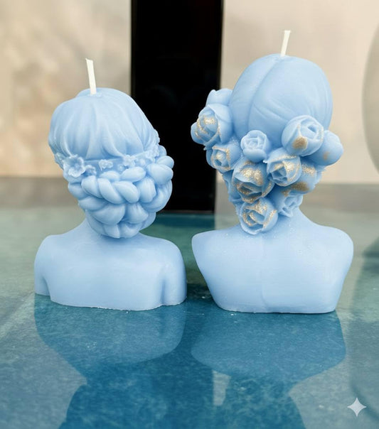 Handmade Bust Candle – Elegant Goddess Sculpture Candle – Decorative Home Décor & Unique Gift (Blindfolde, Blue)