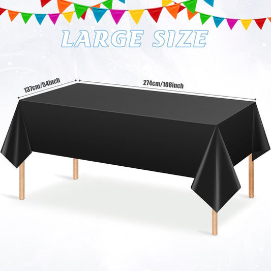 12Pcs Black Rectangle Tablecloth,Disposable Plastic Table Cloth,Waterproof Black Table Cover for Graduation Birthdays Weddings Anniversary Party Decorations,54 x 108 Inch