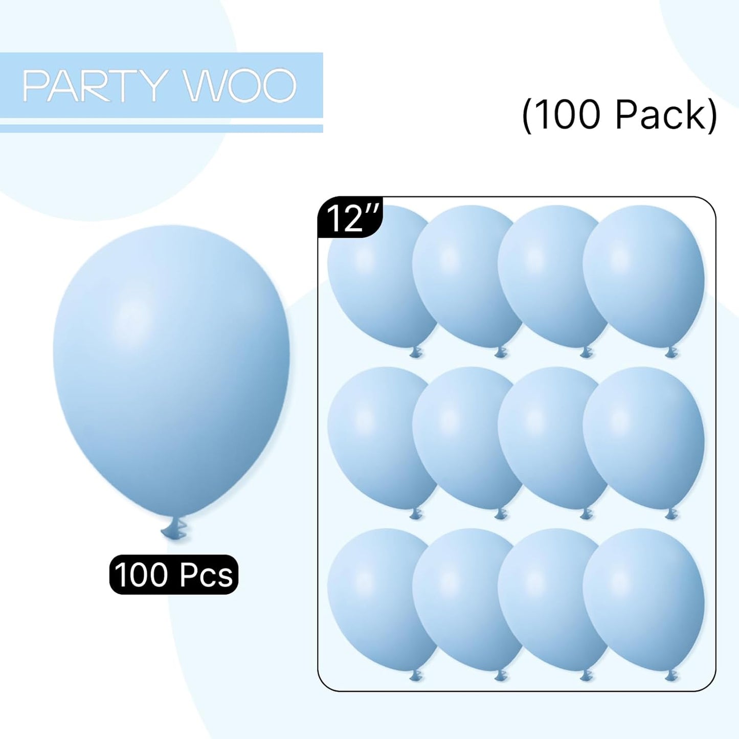 PartyWoo Light Blue Balloons 100 pcs 12 Inch Baby Pastel Sky Aqua Blue Helium Balloons for Graduation Baby Shower Gender Reveal Weddings Under the Sea Birthday Party Decorations Blue-Y4