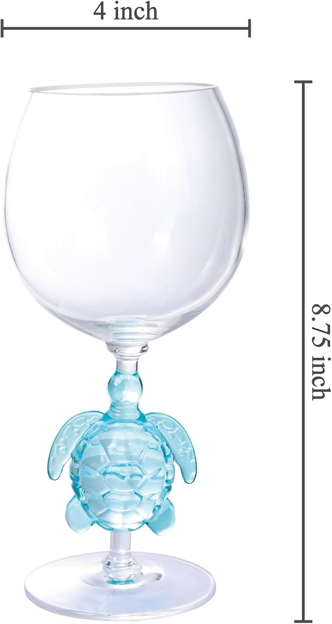 Supreme Housewares Sea Turtle Stem Wine Glasses, Blue Sea Turtle-Shaped Reusable Shatterproof Acrylic Glass for Red or White Wine, Poolside, Outdoors, Parties, 20 oz, Set of 2