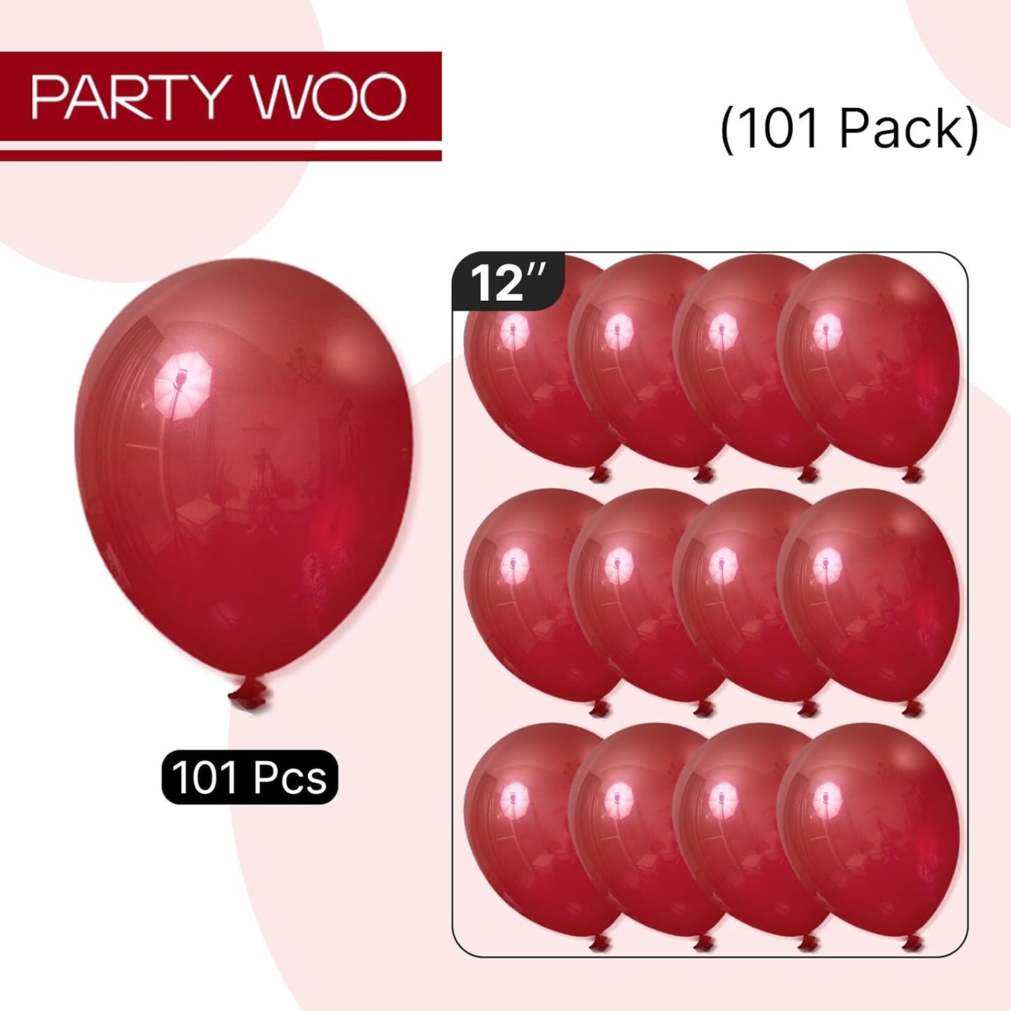 PartyWoo Burgundy Balloons 101 pcs 12 Inch Dark Red Maroon Fall Latex Helium Balloons for Graduation Thanksgiving Valentine's Day Wedding Engagement Christmas Birthday Party Decorations Red-Y62