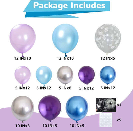 Blue Purple Silver Balloon Arch Kit Snowflake Balloons Garland with Winter Balloon for Princess Girl Winter Birthday Baby Shower Party Decorations