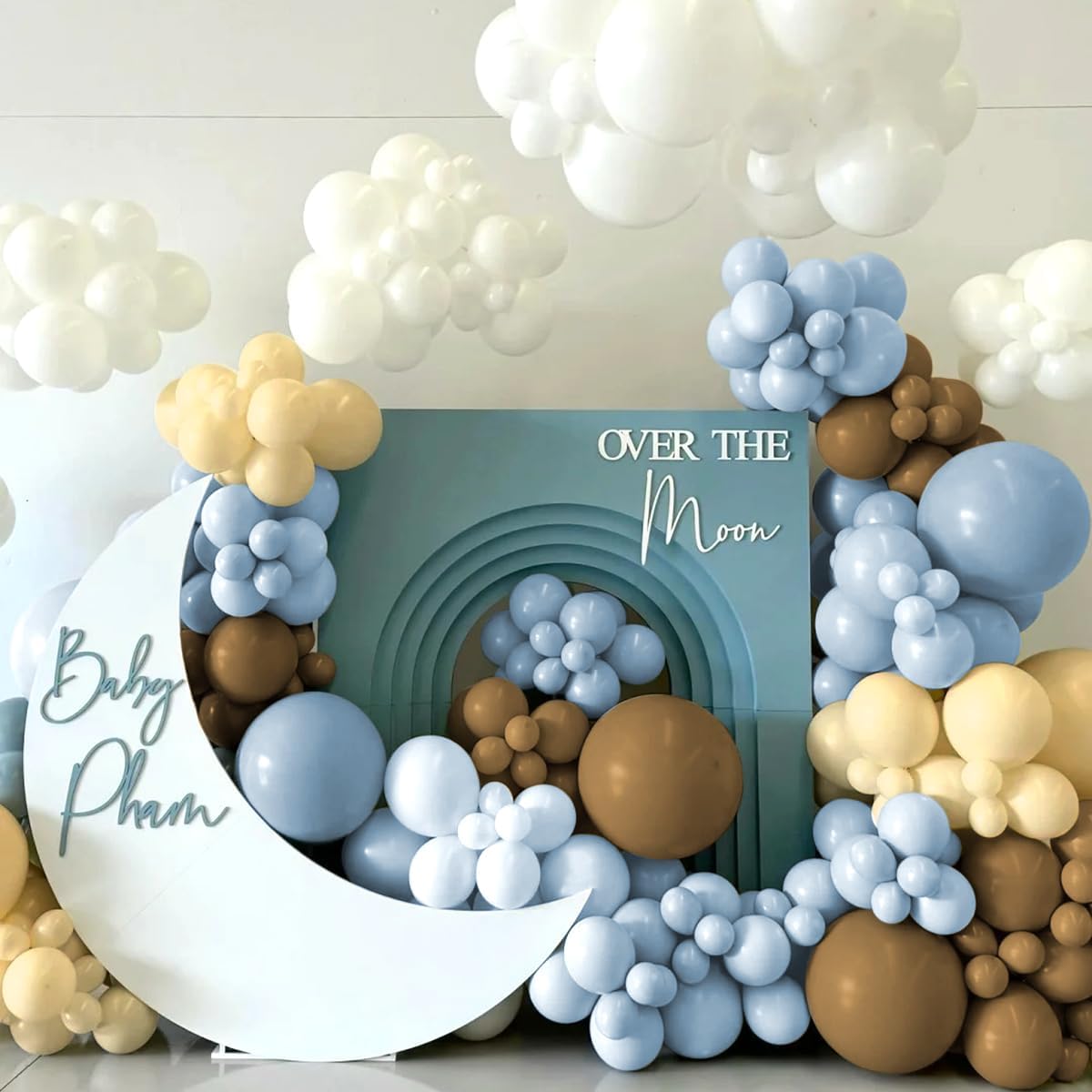 Dusty Blue Brown and White Balloon Arch Kit, 160Pcs Pastel Blue Coffee Brown White Sand Neutral Balloons Garland for Baby Shower Gender Reveal Wedding Birthday Party Decoration
