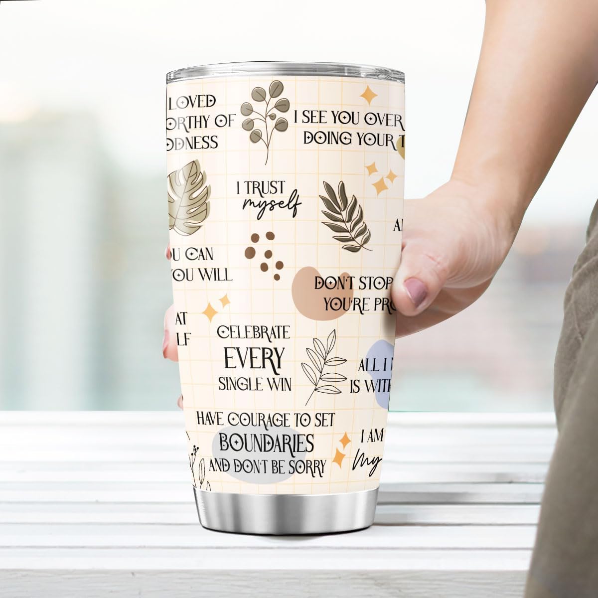 Daily Reminder Tumbler for Positive Mindset, 20oz Stainless Steel Insulated Cup with Motivational Affirmations, Self Love Mental Health Gift for Women, Friends, Coworkers