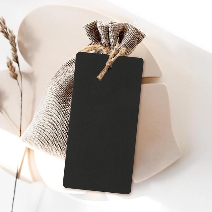 G2PLUS Black Gift Tags with String, 100PCS Blank Paper Hang Tags, 3.5x1.7 in Black Paper Tag, Rectangle Label for Gift Wrapping, DIY Arts & Crafts, Graduation, Halloween Party Favors