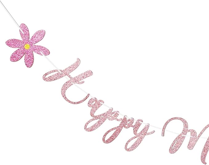 Happy Mother's Day Banner Set Decoration for Mother's Day Party Decorations Backdrop Garland for Mom Glitter Garland Photo Props Rose Gold Pink Flower