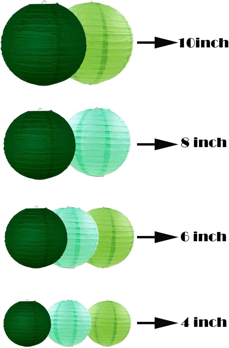 ZOOYOO 10pcs Paper Lanterns,Green Round Hanging Paper Lanterns Decorations for Wedding,Graduation,Anniversary,Spring,St. Patricks Day Party,Birthday Party,Graden Decor