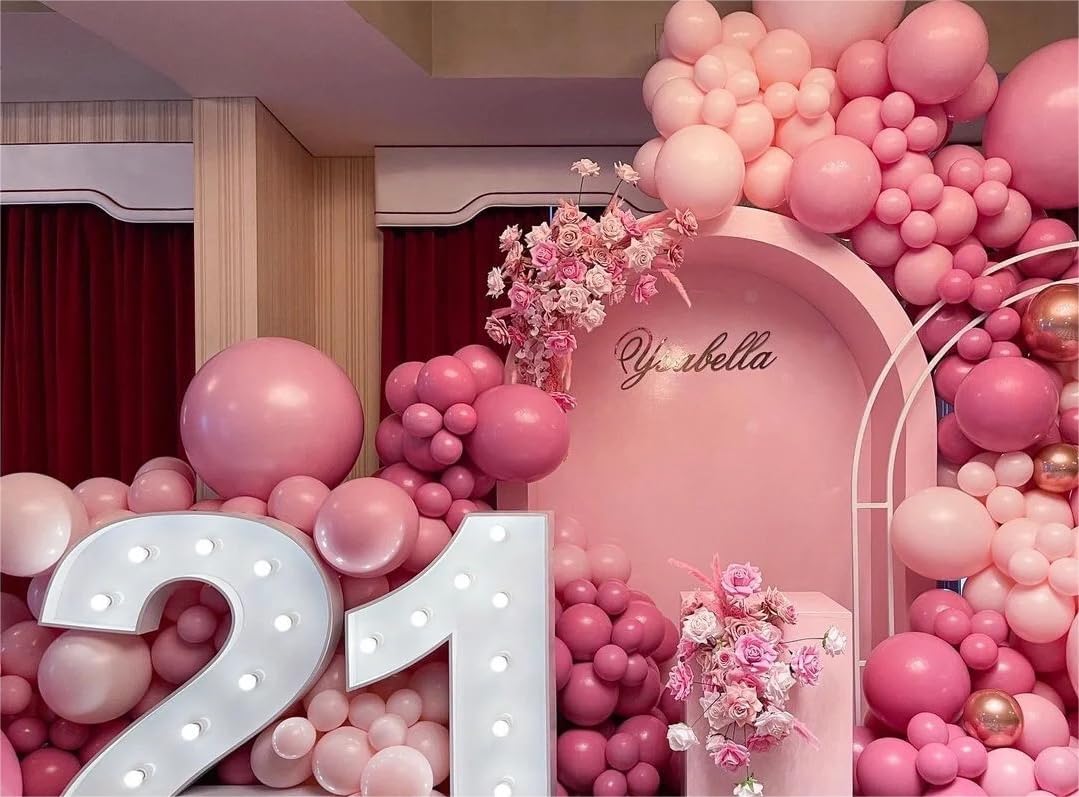 62Pcs12Inch Pink White Metallic Champagne Gold Balloons Arch Kit, Pink and RoseGold Confetti Party Balloons with Ribbons for Birthday, Wedding, Baby Shower, Graduation Decorations