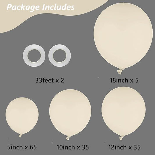 Sand White Balloons, 140pcs 18 12 10 5 Inch Different Sizes Pack Party Latex Balloons for BOHO Birthday Halloween Holiday Balloon Garland as Party Decorations