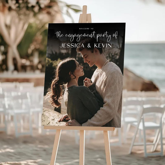 Romantic Photo Welcome Sign for Engagement Party - Modern Photo Collage Design for Couples Celebration