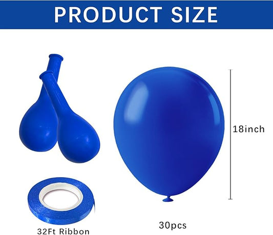 Large Royal Blue Balloons 18 Inch - 30Pcs Big Round Latex Baloons, globos azules, Thick Round Party Ballons for 4 of July Birthday Baseball Nautical Wedding Graduation Blue Themed Party