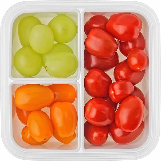 carrotez 3 Compartment Snack Container, Small Divided Food and Snack Container with Lids for Adults, Microwave Safe, BPA Free, Reusable, 2.4 Cup (570ml)