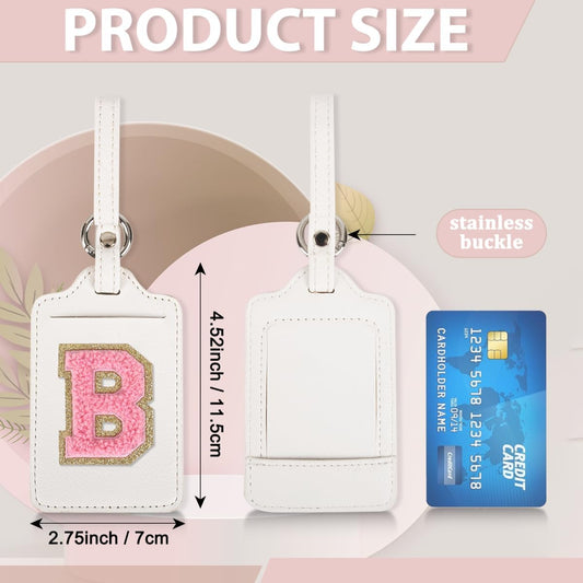 Personalized Initial Luggage Tags for Suitcases, Leather Chenille Letter Cute Luggage Tags with Privacy Name Card, Embroidered Travel Bag Backpack Tags Gifts for Women Kids Girls Teens(White-B)