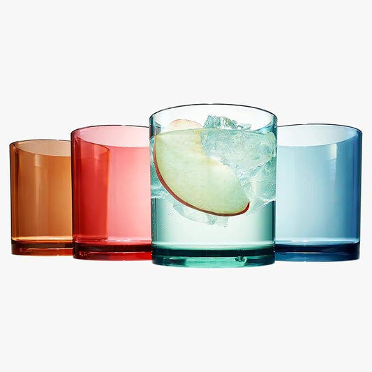Khen Classic Plastic Reusable Tumbler Drinking Glasses (4 Set) Jewel Muted Colors 13oz Acrylic Unbreakable Water Lowball DOF Juice, Wine | BPA-Free | Top-Rack Dishwasher Safe, Tritan Shatterproof