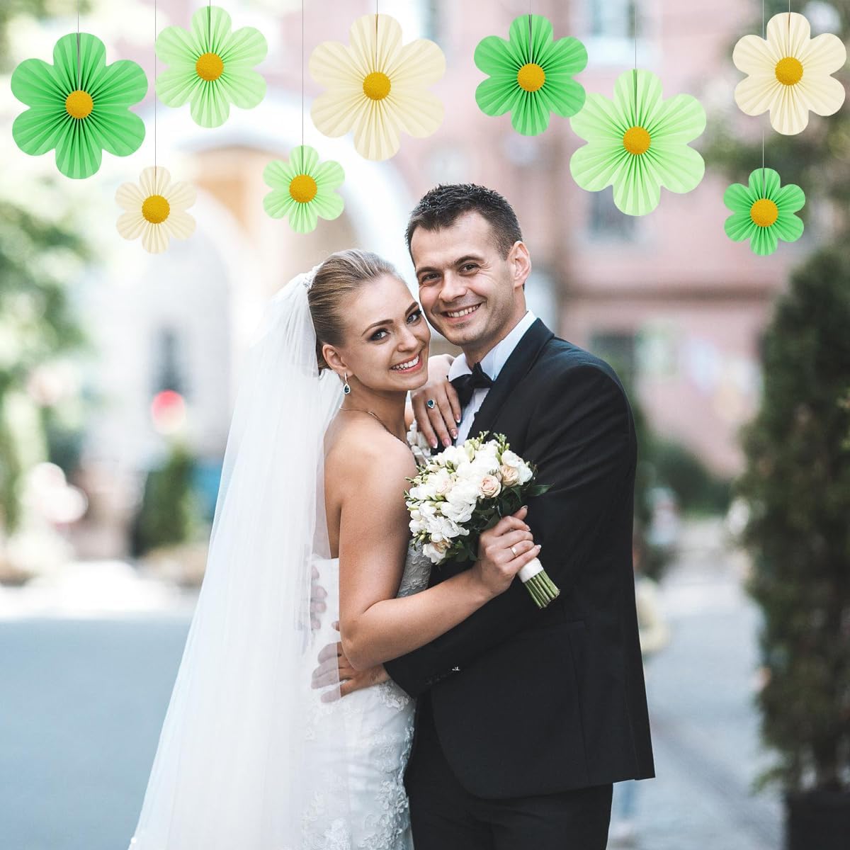 Green Party Decorations Paper Flowers Decorations for Wall Classroom Paper Fans Floral Backdrop Flower Wall Decor Pack of 9 Green