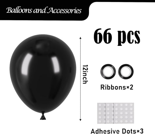 Black Balloons, 66pack 12inch Black Latex Party Balloons for Graduation, Wedding, Birthday, New Year, Baby Shower, Anniversary, Holiday Party Decorations
