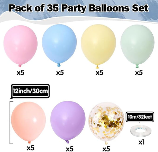 Pastel Balloons 12 Inch Pastel Rainbow Balloons 35Pcs Multicolor Colorful Macaron and Gold Confetti Balloon Set for Girls Easter Engagement Wedding Anniversary Baby Shower Birthday Party Decorations
