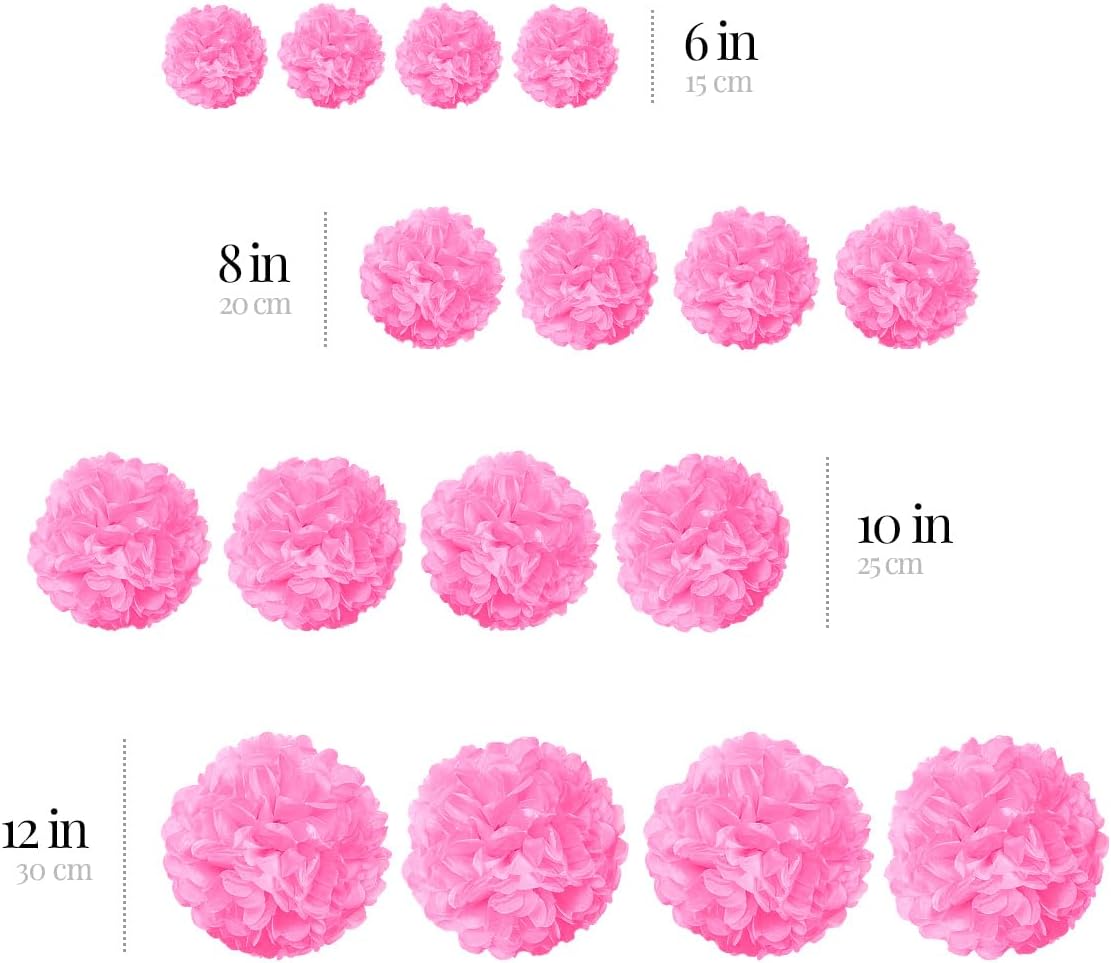 Pink Tissue Paper Pom Poms - Blush Pink Party Decorations for Birthdays, Baby Showers, Engagements, Weddings and Special Occasions by Avoseta (16 Piece Set, Assorted Sizes)