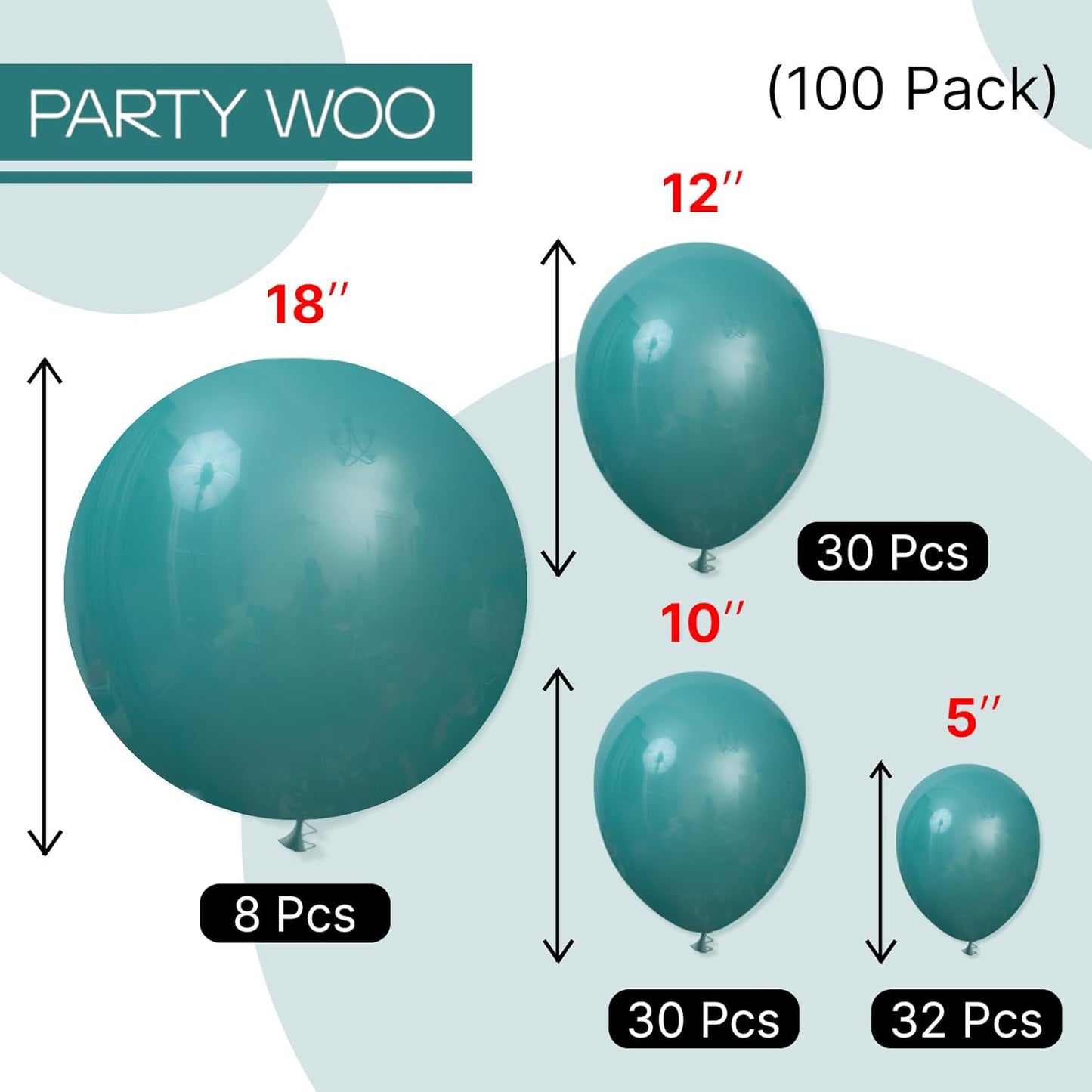 PartyWoo Slate Blue Balloons 100 pcs Different Sizes of 18 12 10 5 Inch Dusty Blue Green Boho Dark Teal Balloon Arch Kit Garland for Graduation Baby Shower Birthday Party Decorations Blue-F22