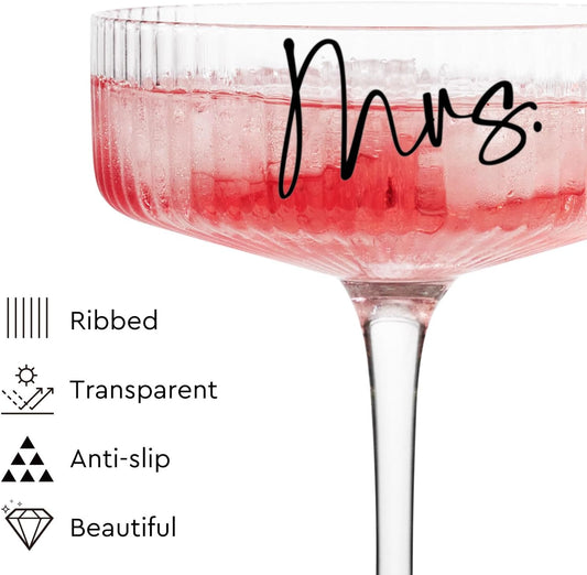 AW BRIDAL Mr and Mrs Champagne Glasses Enagagement Gifts for Newlywed Couples 2025, Bride and Groom Martini Glasses Set of 2 for Wedding Bridal Shower, Anniversary Coupe Glass Set Gift for Margarita