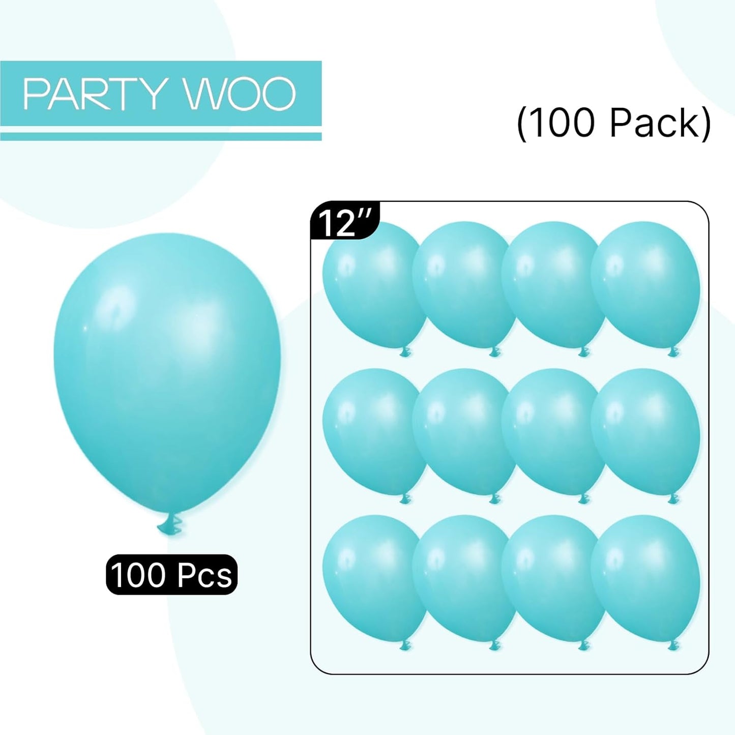 PartyWoo Teal Balloons 100 pcs 12 Inch Turquoise Aqua Blue Teal Balloons for Graduation Wedding Baby Shower Bridal Shower Gender Reveal Anniversary Birthday Party Decorations Teal-Y69