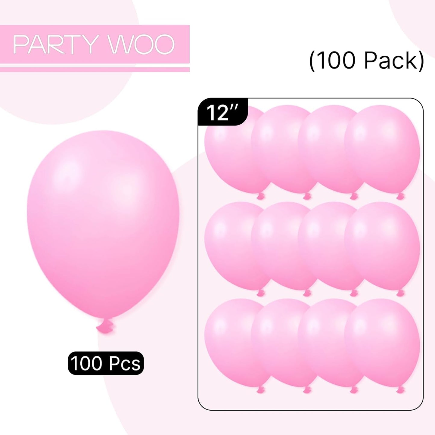 PartyWoo Pink Balloons, 100 pcs 12 Inch Pink Balloons Hot Balloon Arch Kit Balloon Garland for Valentine's Day Bachelorette Baby Shower for Girls Anniversary Birthday Party Decorations Pink-Y11