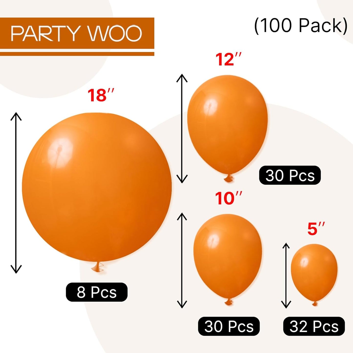 PartyWoo Burnt Orange Balloons 100 pcs Different Sizes of 18 12 10 5 Inch Terracotta Rust Fall Color Latex Balloon Arch Kit Garland for Thanksgiving Halloween Birthday Party Decorations Orange-F53