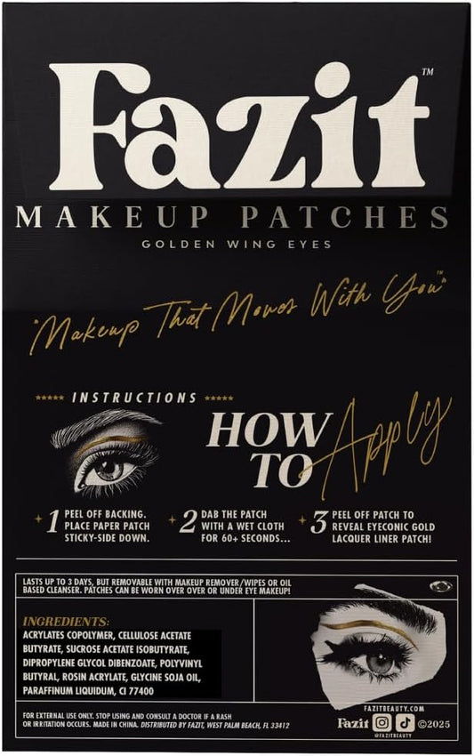 Fazit Makeup Patches - Golden Wing Eyes - Glow Up Make-Up Patches - Cute Glitter Makeup Accessories for Women - Cosmetic Glitter for Face