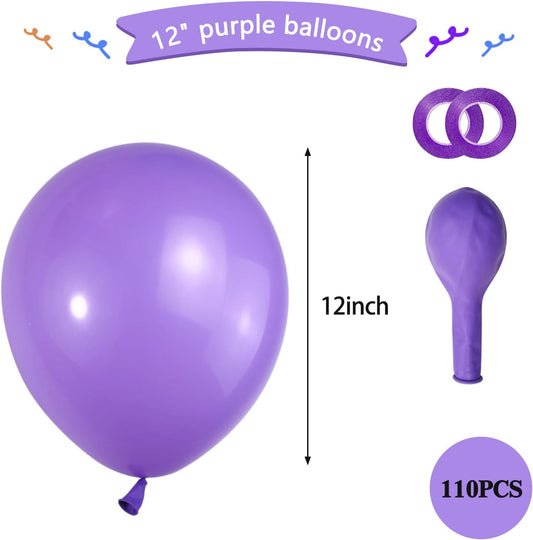 Purple Balloons 12 inch, 110pcs Latex Party Balloons Helium Quality for Birthday Graduation Baby Shower Valentines Christmas Wedding Party Decorations (Purple)