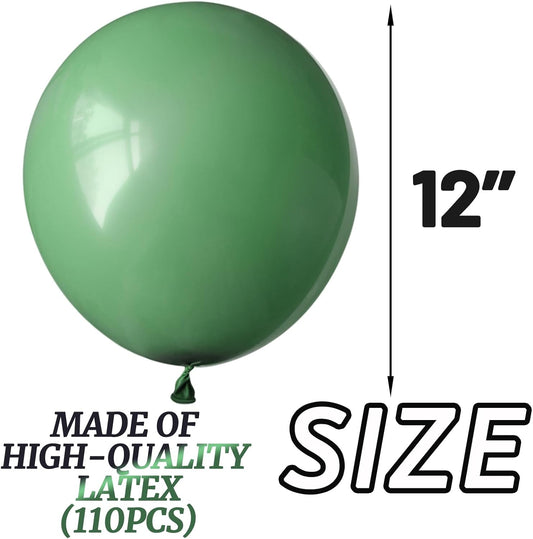 110Pcs Dark Sage Green Balloons Latex Party Balloons 12 inch Round Helium Balloons for Dark Sage Green Themed Christmas Sage Green Balloon (with 2 Ribbons).