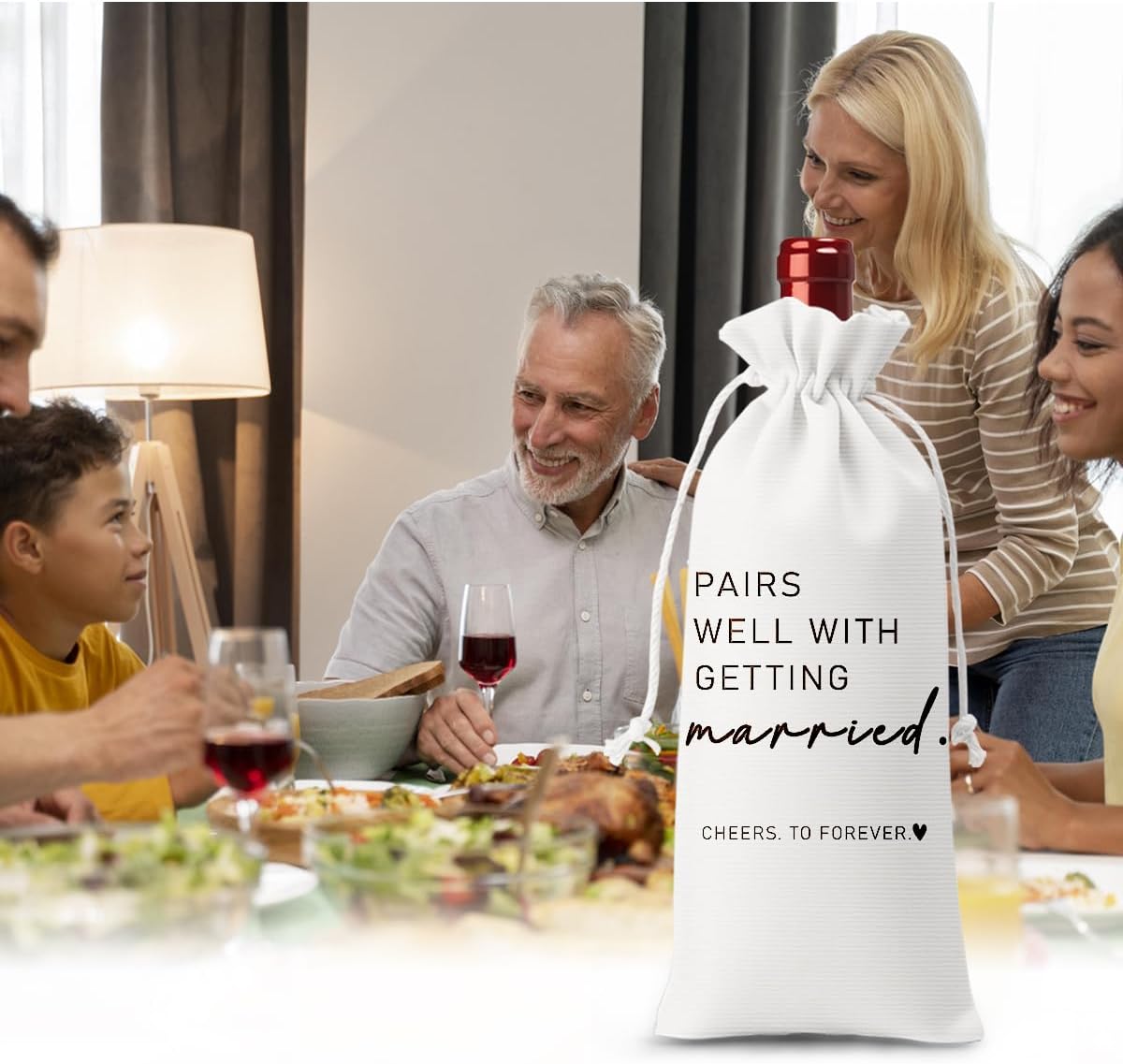 Married Wine Bag Married Gifts for Couples Mr Mrs Marriage Honeymoon Gift Wedding Party Decorations Getting Engaged Wine Bottle Bag Champagne Bottle Wraps Bags (White)