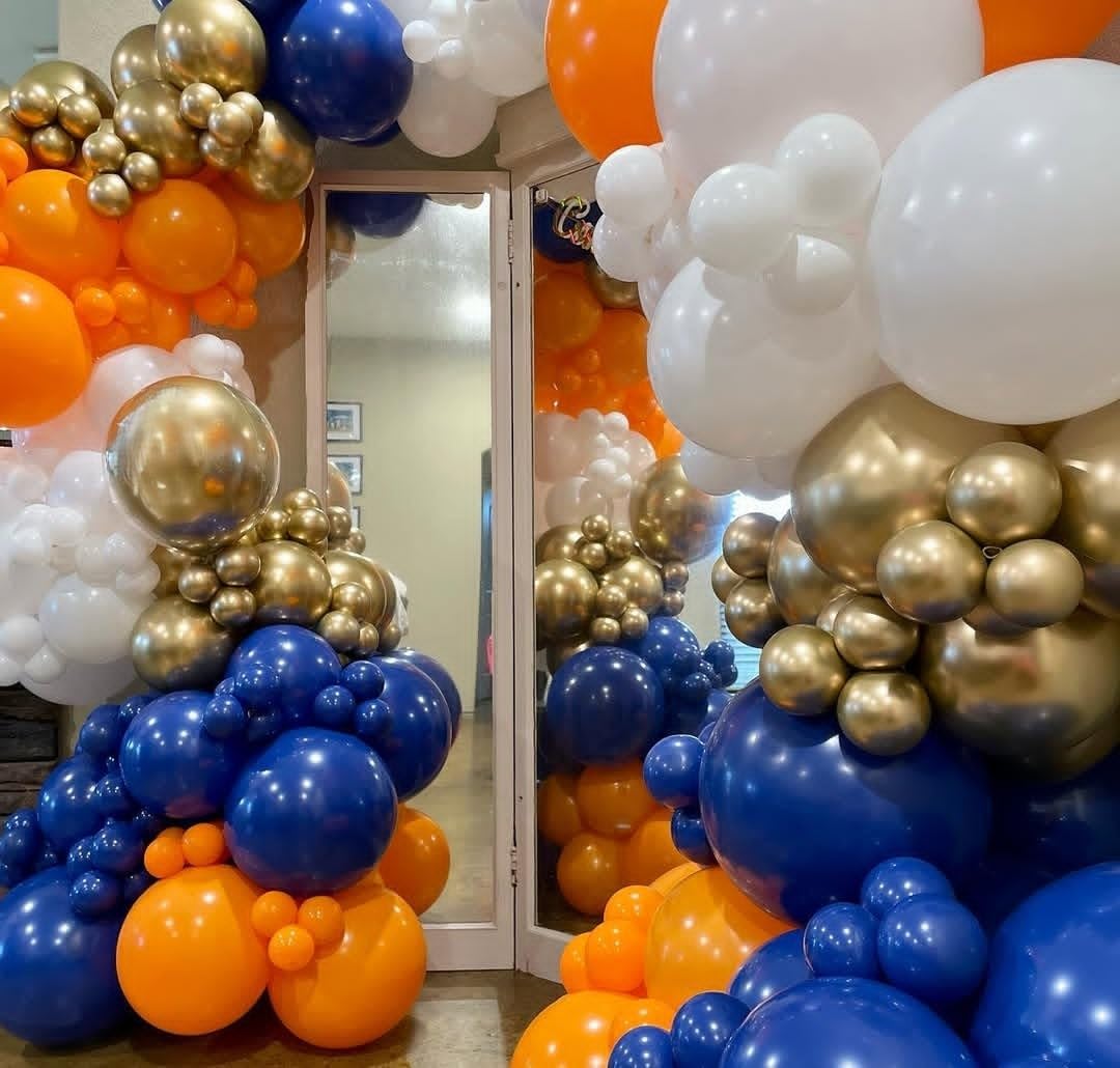 Orange and Blue Balloons, 60 PCS 12 Inch Royal Blue and Orange Gold White Balloons for Kids Boys Cartoon Party Graduation Baby Shower Thanksgiving Autumn Birthday Party Decorations