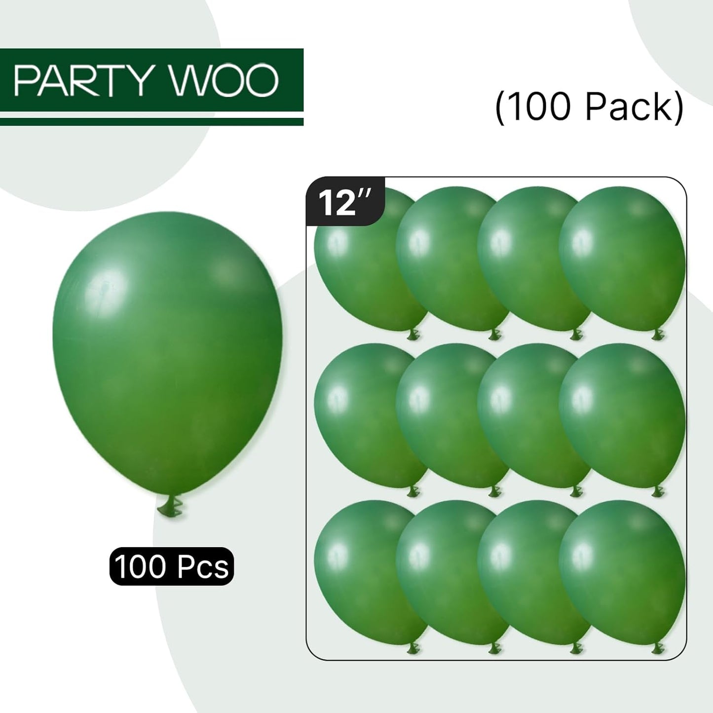 PartyWoo Dark Green Balloons 100pcs 12 Inch Emerald Hunter Forest Green Balloons for Wedding Boy Baby Shower Birthday Christmas Graduation Dinosaur Jungle Golf Theme Party Decorations Green-Y56