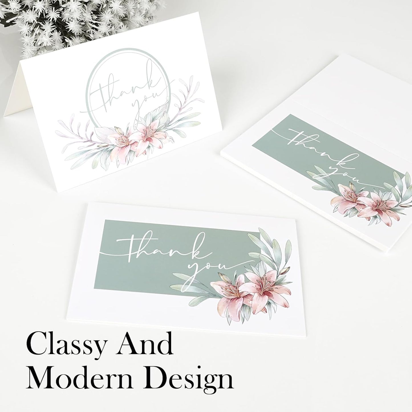 NESCCI 100 PCS Thank You Cards With Envelopes,4x6 Inch Minimalistic Design, Thank You Notes for Wedding,Bridal Shower, Business, Baby Shower, Small Business, Funeral, Graduation(Light Green)