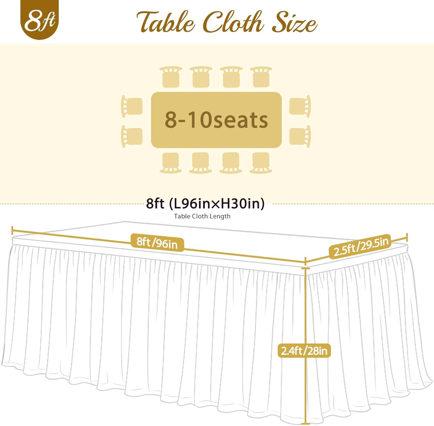 4 Pack 8ft Ivory Tulle Tablecloths for Rectangle Tables, 8 Foot Ivory Rectangular Table Cloth Wrinkle Free Tablecover with Tutu Skirt for Wedding Baby Shower Birthday Party Banquet Buffet Cake