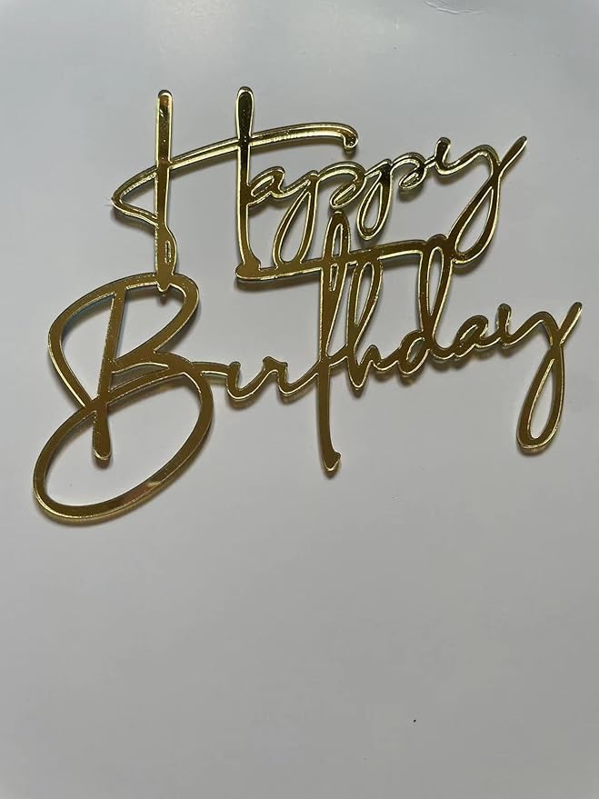 Happy Birthday Cake Topper | Customized Name Cake Decoration |Gold Mirror Acrylic Sign Decorations |Happy Birthday Cake Charm Supplies for Birthday Party Cake Dessert