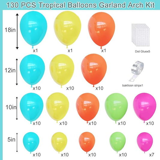 Tropical Balloons Arch Kit,130Pcs Luau Balloons Different Sizes Hot Pink and Yellow Latex Balloons for Hawaiian Luau Summer Birthday Party Decorations