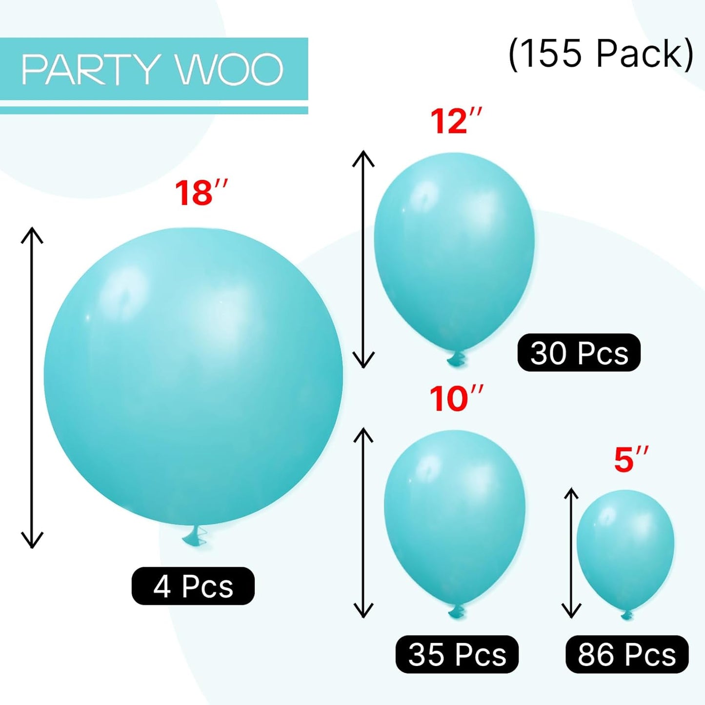 PartyWoo Teal Balloons 155 pcs Different Sizes of 18 12 10 5 Inch Turquoise Aqua Blue Dark Teal Balloon Arch Kit Garland for Graduation Wedding Baby Shower Birthday Party Decorations Teal-Y69