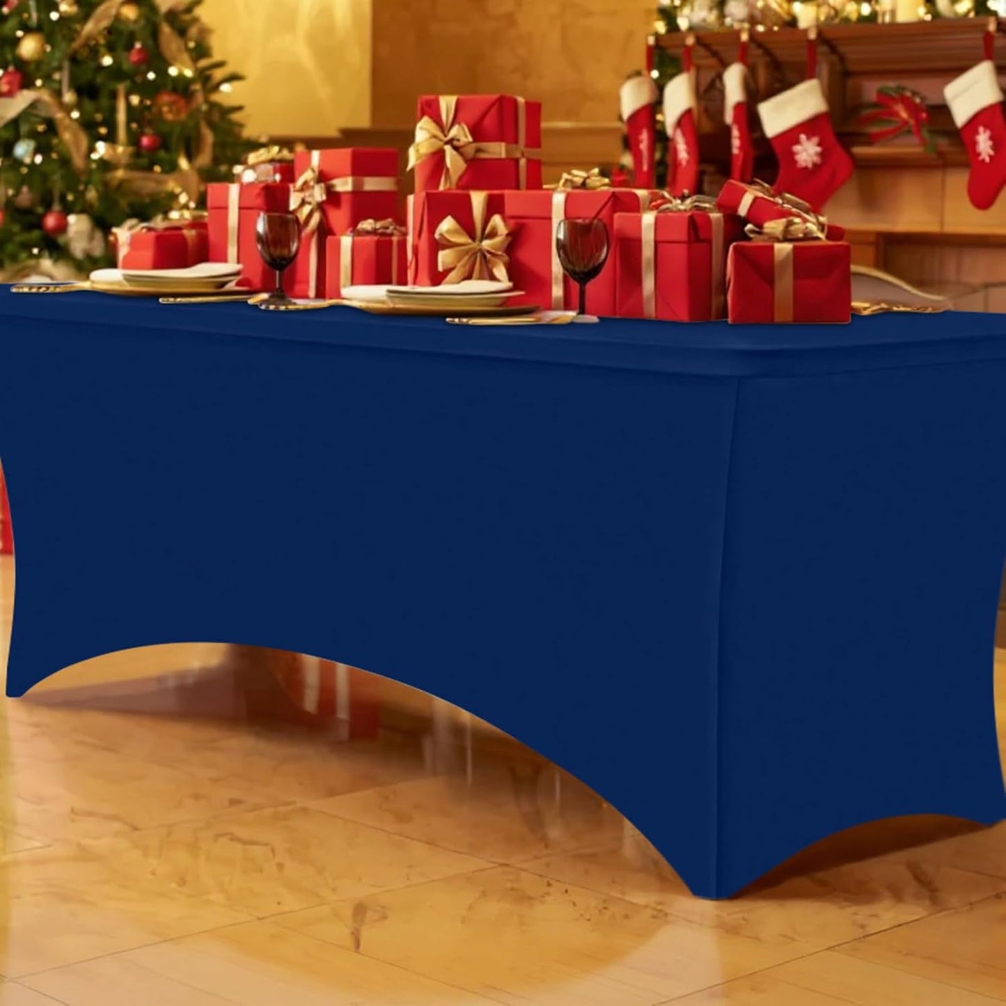 Smiry 2 Pack Spandex Table Cloth 5FT, Elastic Fitted Stretch Tablecloths, Washable and Wrinkle Free Rectangular Patio Table Cover for Outdoor, Wedding, Banquet & Parties (Navy, 60Lx30Wx30H Inch)