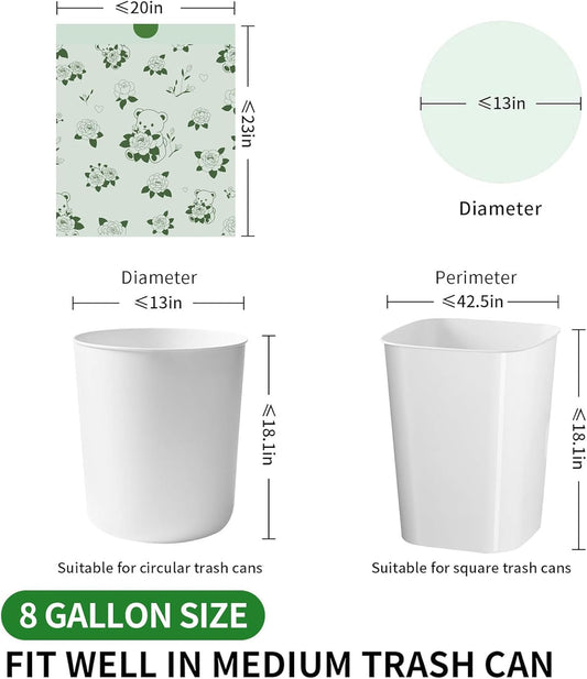 VOK 8 Gallon Trash Bags Drawstring, Medium Trash Bags for Office, Kitchen, Bedroom Trash Cans, Colored Portable Sturdy Garbage Bags 8 Gallon with Camellia Flower Scent, 60 Counts