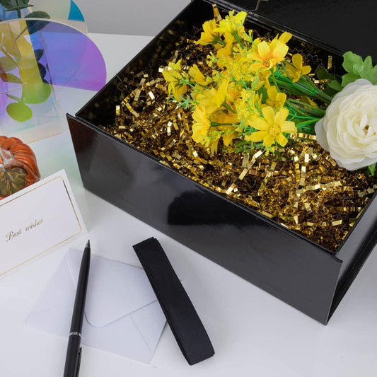 5PCS Black Gift Box with Ribbon 9.5x7x4 Inches,Sturdy Gift Box with Lid for Gift Packaging, Foldable Magnetic Closure Storage Boxes, Bridesmaid proposal box, Rectangle Collapsible Box
