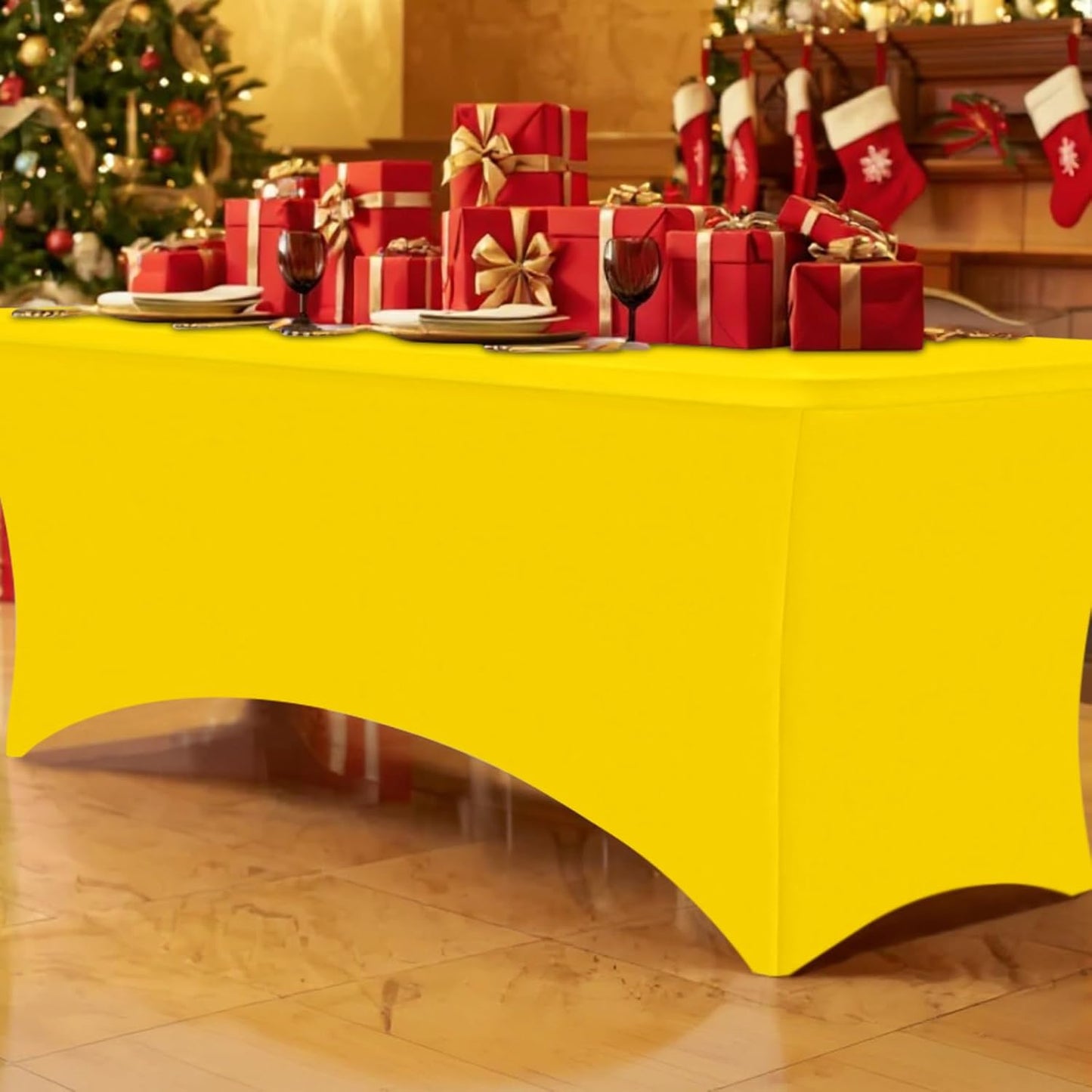 Smiry 2 Pack Spandex Table Cloth 8FT, Elastic Fitted Stretch Tablecloths for Rectangle Tables, Washable Table Cover for Outdoor, Wedding, Banquet & Parties (Yellow, 96Lx30Wx30H Inch)