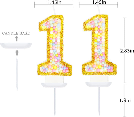 11th Birthday Candle for Cake, Colorful Macaron Numeral Candles for Boys/Girls, Birthday Party Cake Decorations, Golden Cake Topper for Birthday Party Supplies (Number 11)