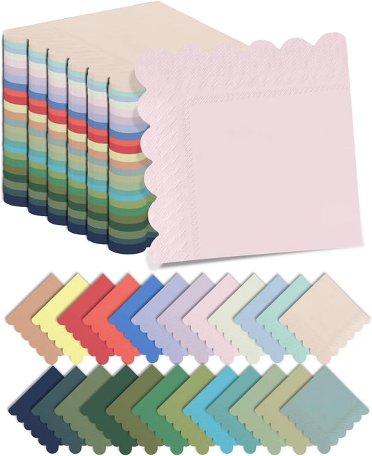 qiqee 24 Morandi Colors Cocktail Napkins 5x5inch Disposable Beverage, Wedding, Dinner, Birthday Party Dessert Wave Paper Napkins(120 Count)